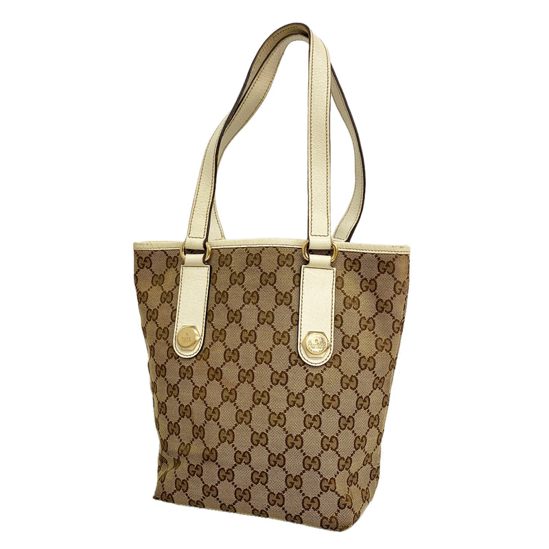 【6kd3499】グッチ トートバッグ GGキャンバス 153361 キャンバス ブラウン ホワイト シャンパンゴールド金具【中古】レディース