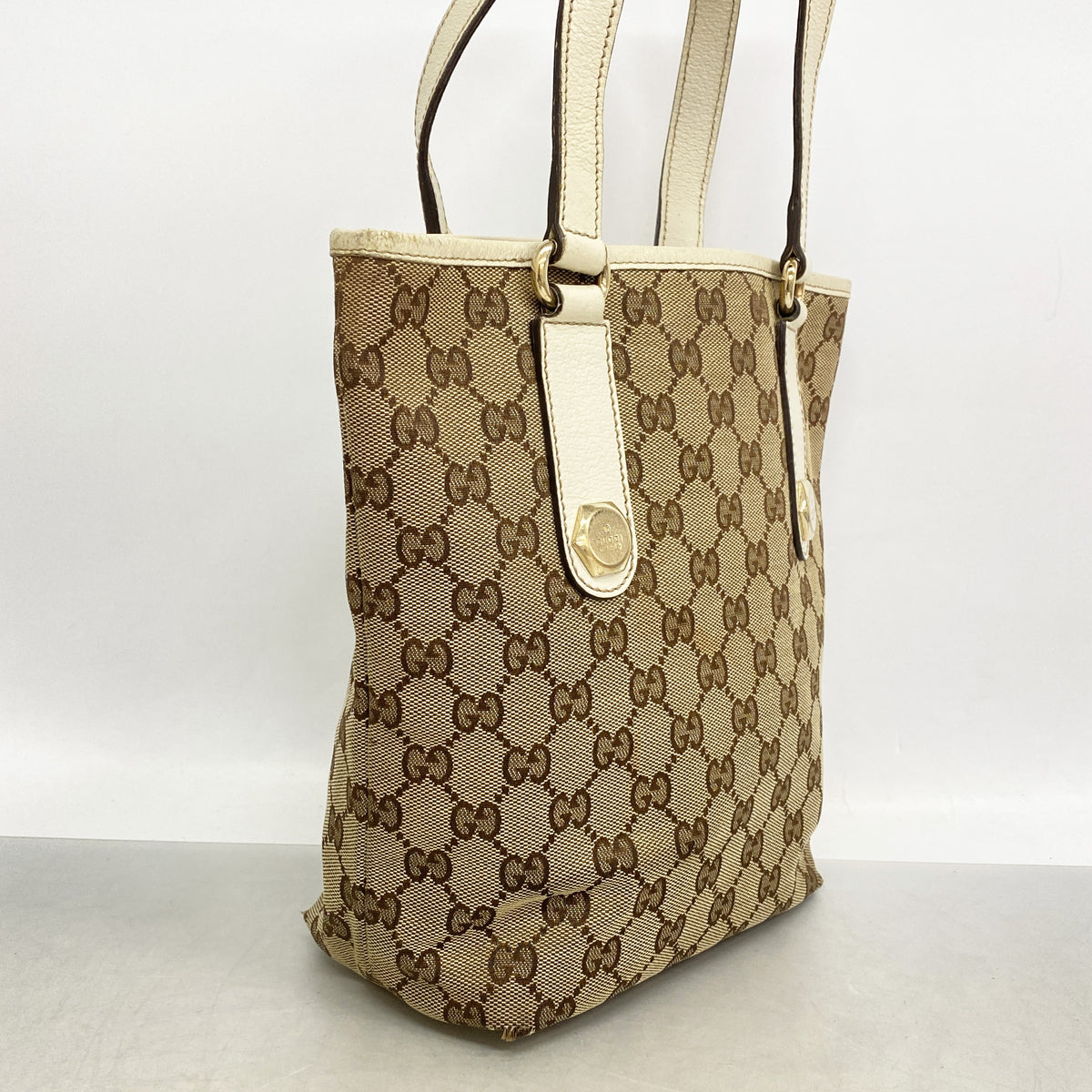 【6kd3499】グッチ トートバッグ GGキャンバス 153361 キャンバス ブラウン ホワイト シャンパンゴールド金具【中古】レディース