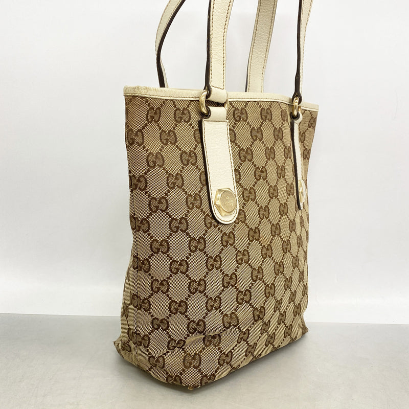 【6kd3499】グッチ トートバッグ GGキャンバス 153361 キャンバス ブラウン ホワイト シャンパンゴールド金具【中古】レディース