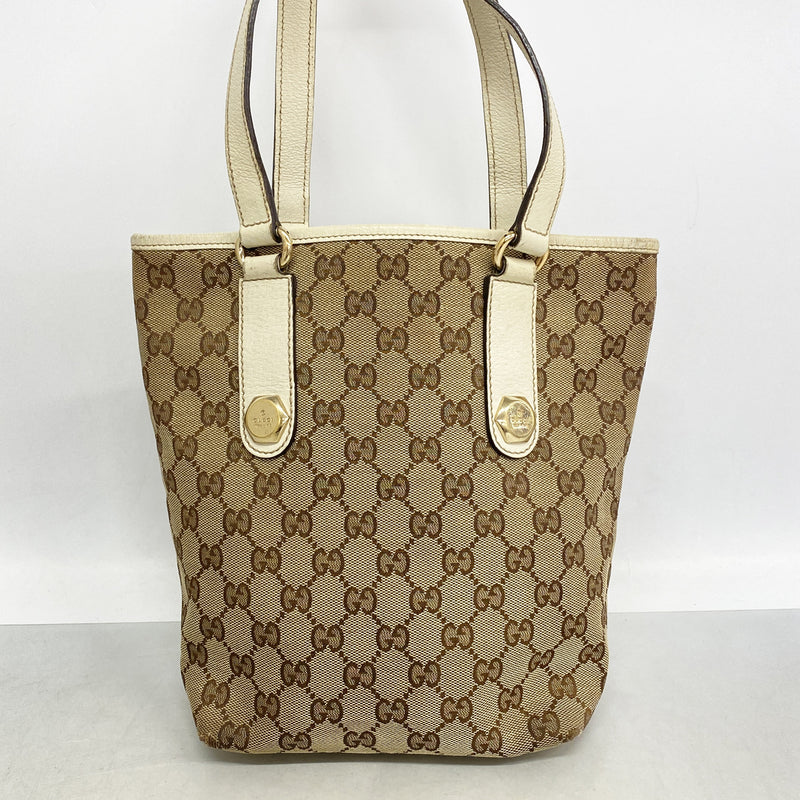 【6kd3499】グッチ トートバッグ GGキャンバス 153361 キャンバス ブラウン ホワイト シャンパンゴールド金具【中古】レディース