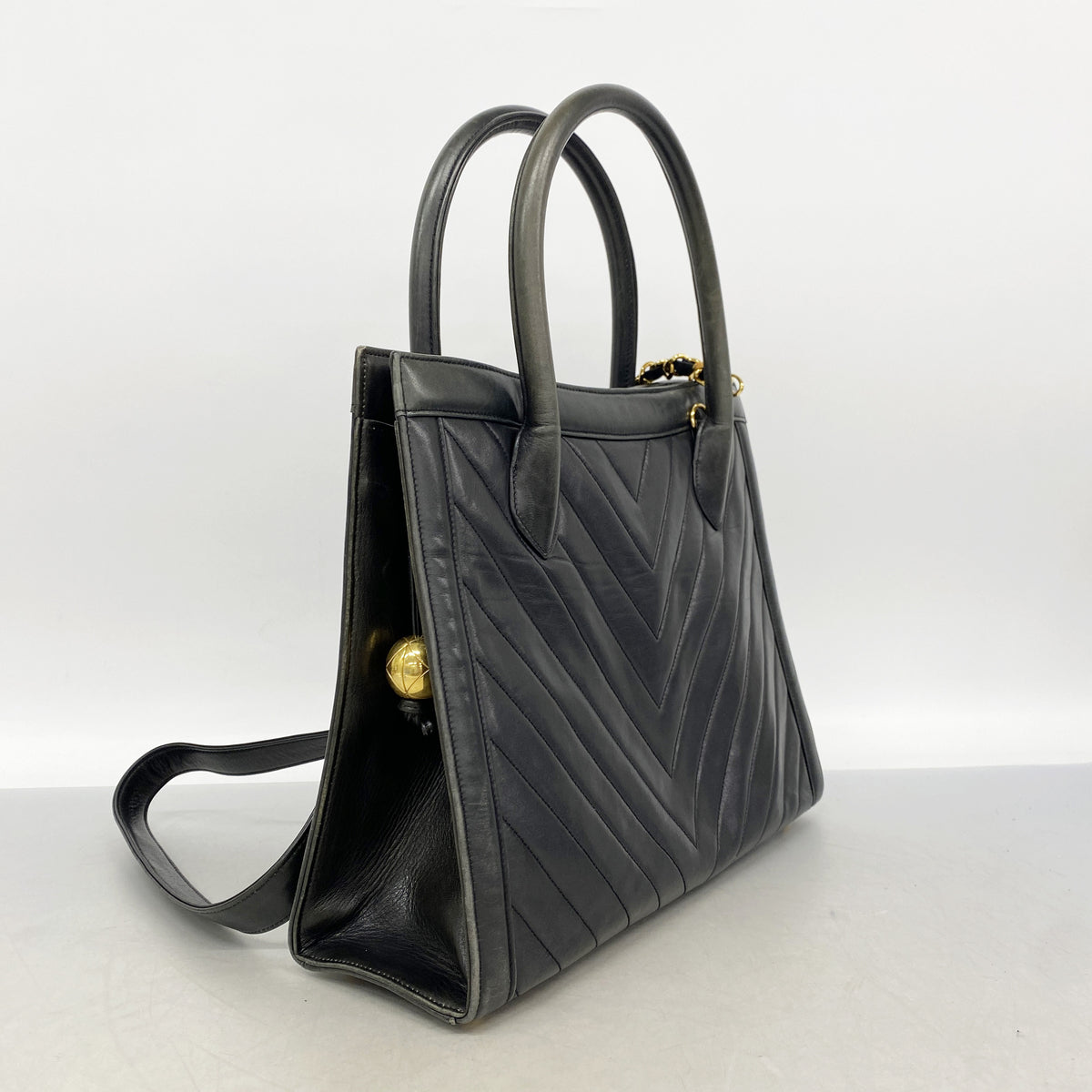 【6kd3554】シャネル ハンドバッグ Vステッチ レザー ブラック ゴールド金具 2wayバッグ【中古】レディース