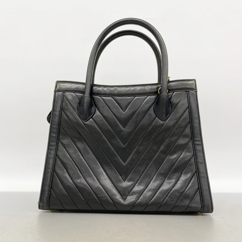 【6kd3554】シャネル ハンドバッグ Vステッチ レザー ブラック ゴールド金具 2wayバッグ【中古】レディース