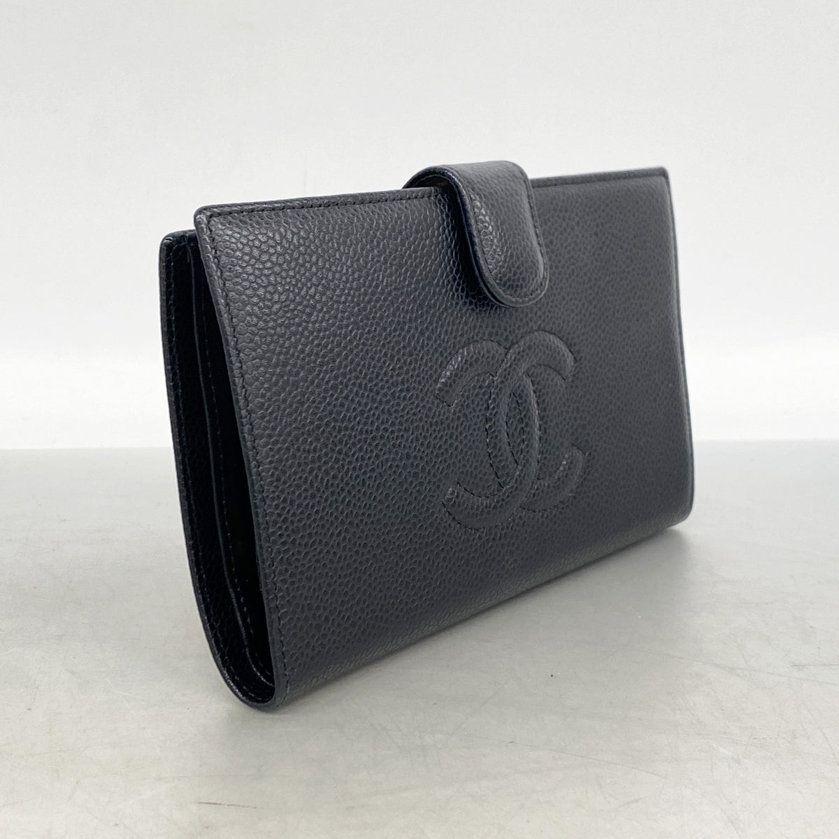 【6kd3555】シャネル 長財布 キャビアスキン ブラック ゴールド金具【中古】レディース
