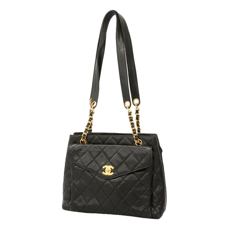 【6kd3558】シャネル チェーントート マトラッセ キャビアスキン ブラック ゴールド金具【中古】レディース