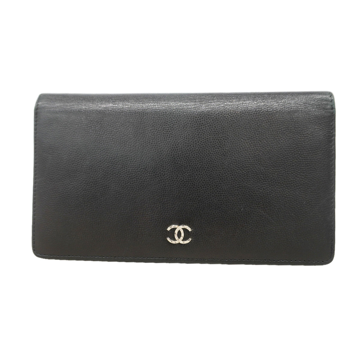 【6kd3567】シャネル 長財布 キャビアスキン ブラック シルバー金具【中古】レディース