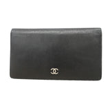 【6kd3567】シャネル 長財布 キャビアスキン ブラック シルバー金具【中古】レディース