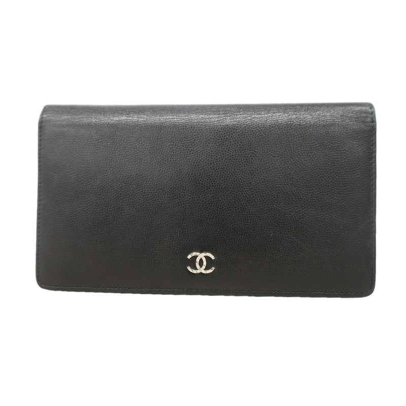 【6kd3567】シャネル 長財布 キャビアスキン ブラック シルバー金具【中古】レディース