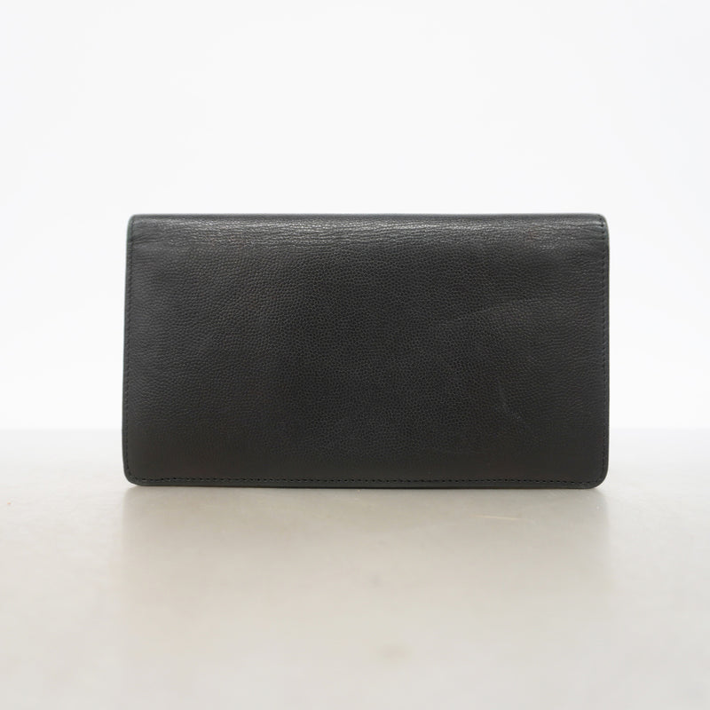【6kd3567】シャネル 長財布 キャビアスキン ブラック シルバー金具【中古】レディース