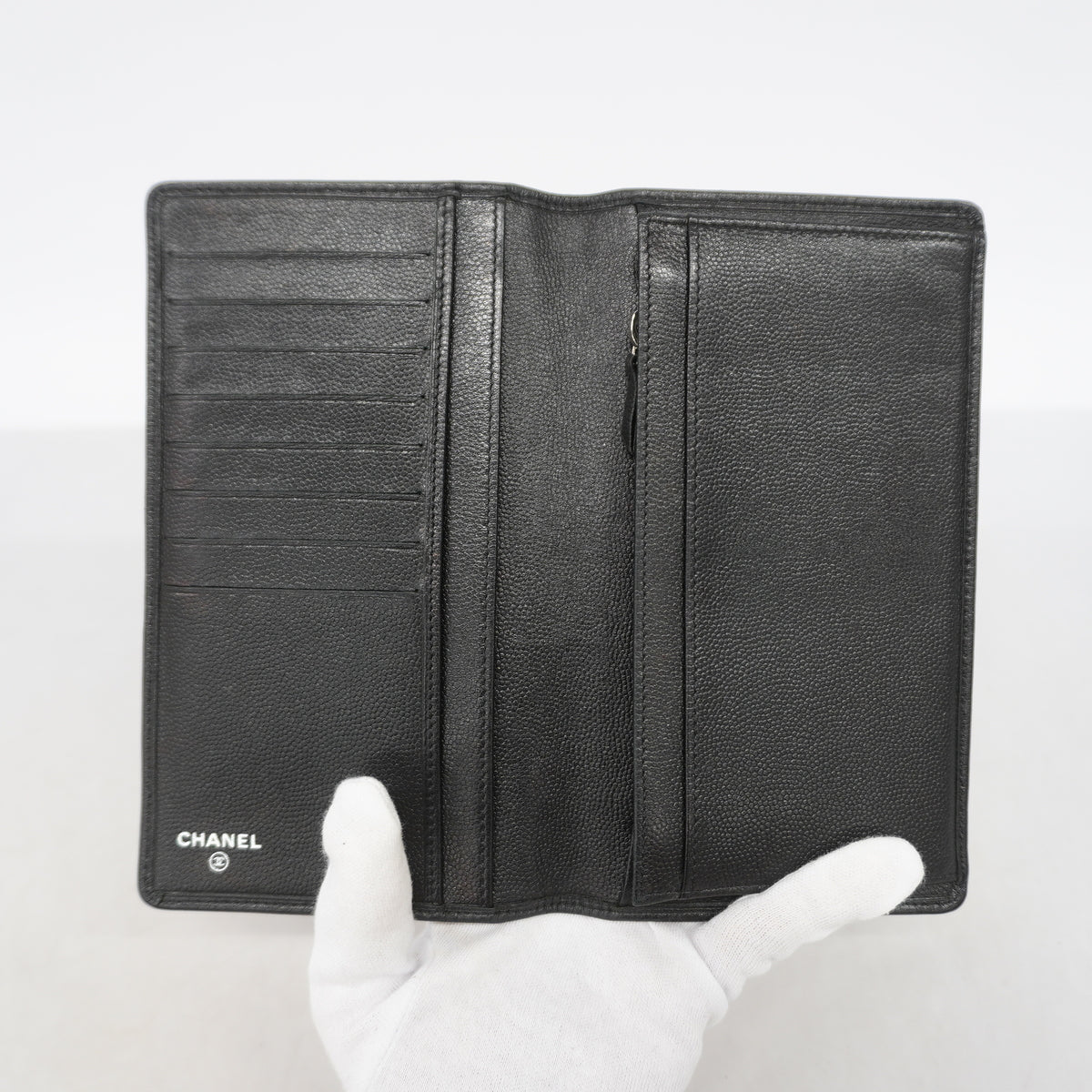 【6kd3567】シャネル 長財布 キャビアスキン ブラック シルバー金具【中古】レディース