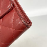 【6kd3601】シャネル 三つ折り長財布 マトラッセ ラムスキン レッド シルバー金具【中古】レディース