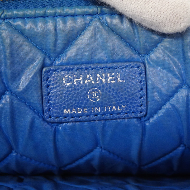 【6kd3643】シャネル クラッチバッグ Vステッチ キャビアスキン ブルー シルバー金具【中古】レディース