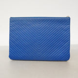 【6kd3643】シャネル クラッチバッグ Vステッチ キャビアスキン ブルー シルバー金具【中古】レディース