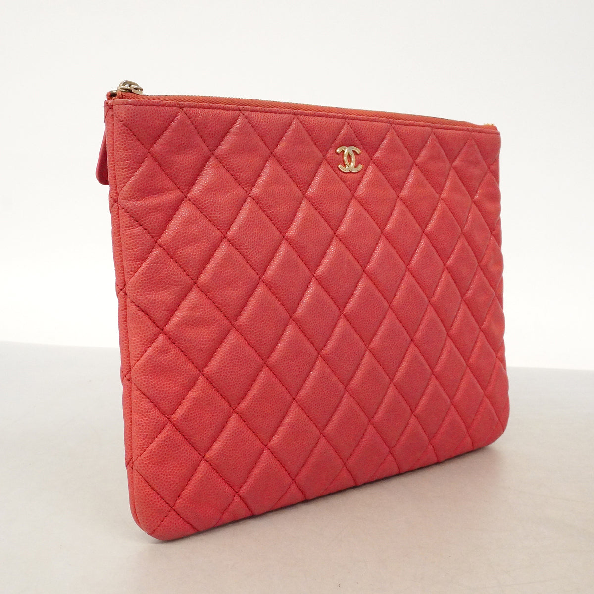 【6kd3644】シャネル クラッチバッグ マトラッセ キャビアスキン ピンク ゴールド金具【中古】レディース