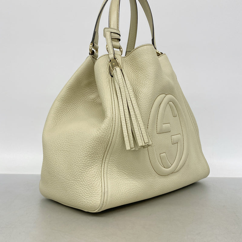 【6kd3652】グッチ トートバッグ ソーホー 282309 レザー アイボリー ゴールド金具【中古】レディース