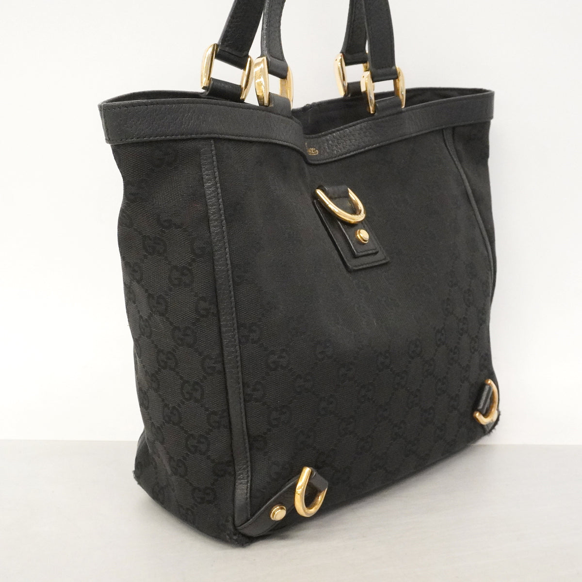 【6kd3673】グッチ トートバッグ GGキャンバス 130739 キャンバス ブラック ゴールド金具【中古】レディース