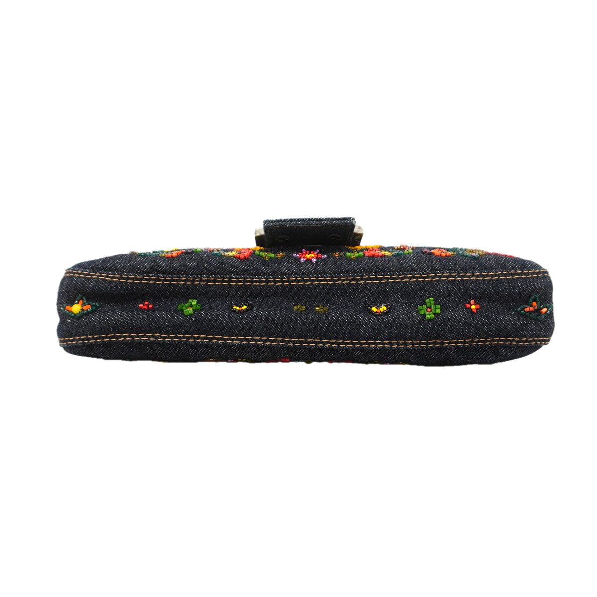 【6kd3686】フェンディ ハンドバッグ マンマバケット デニム ネイビー マルチカラー シルバー金具【中古】レディース