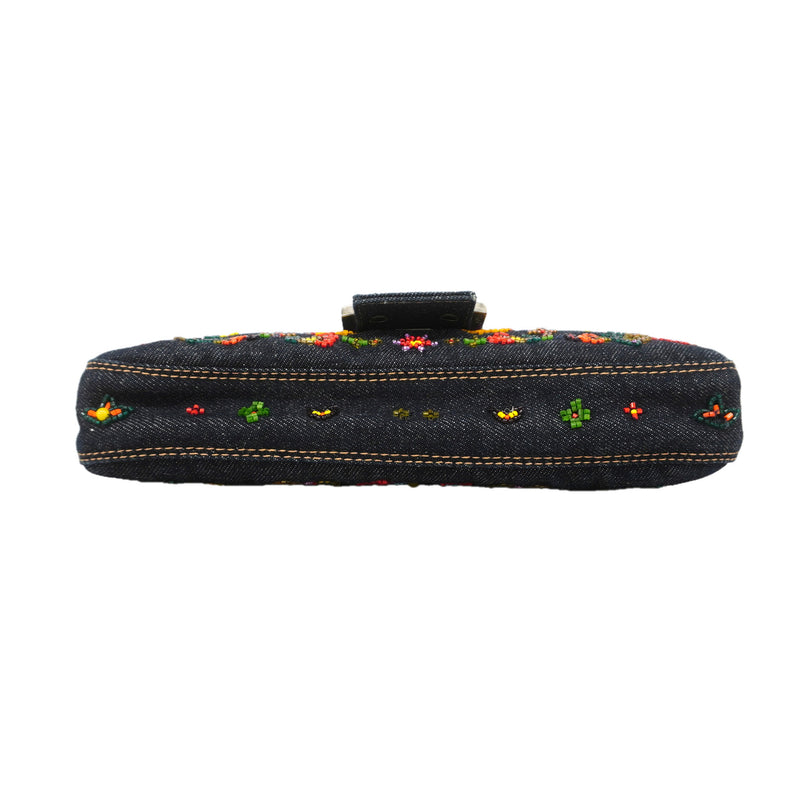 【6kd3686】フェンディ ハンドバッグ マンマバケット デニム ネイビー マルチカラー シルバー金具【中古】レディース