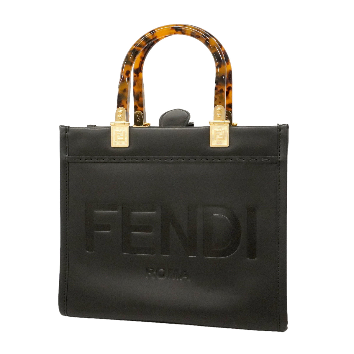 【6kd3704】フェンディ ハンドバッグ サンシャイン レザー ブラック ゴールド金具【中古】レディース