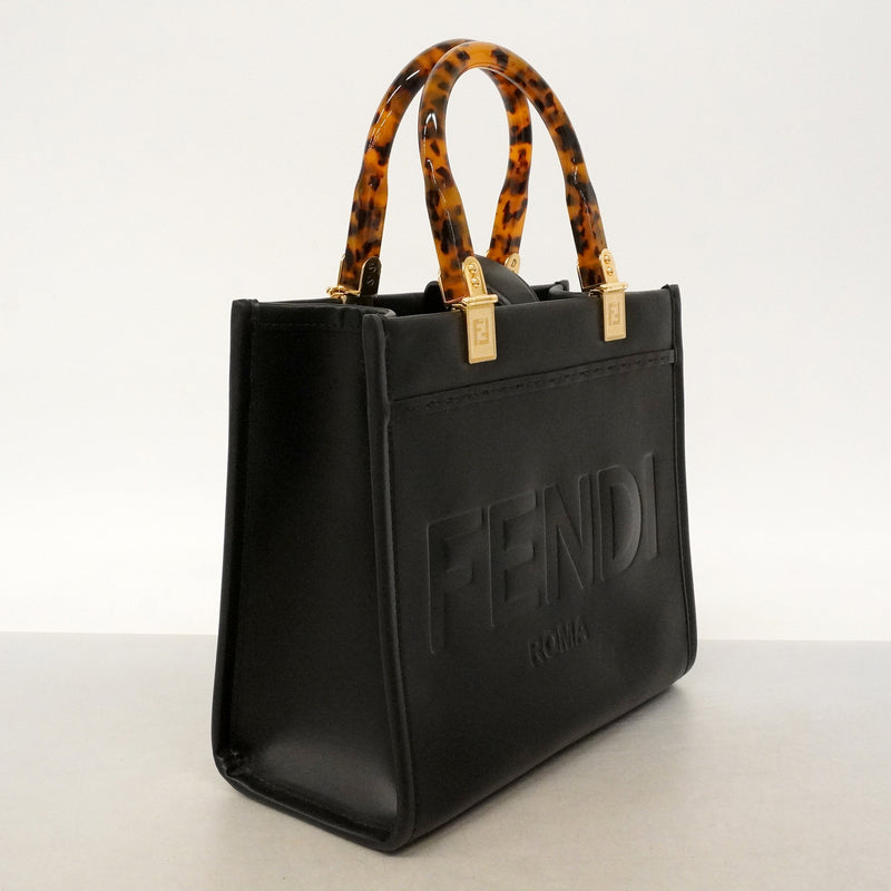 【6kd3704】フェンディ ハンドバッグ サンシャイン レザー ブラック ゴールド金具【中古】レディース