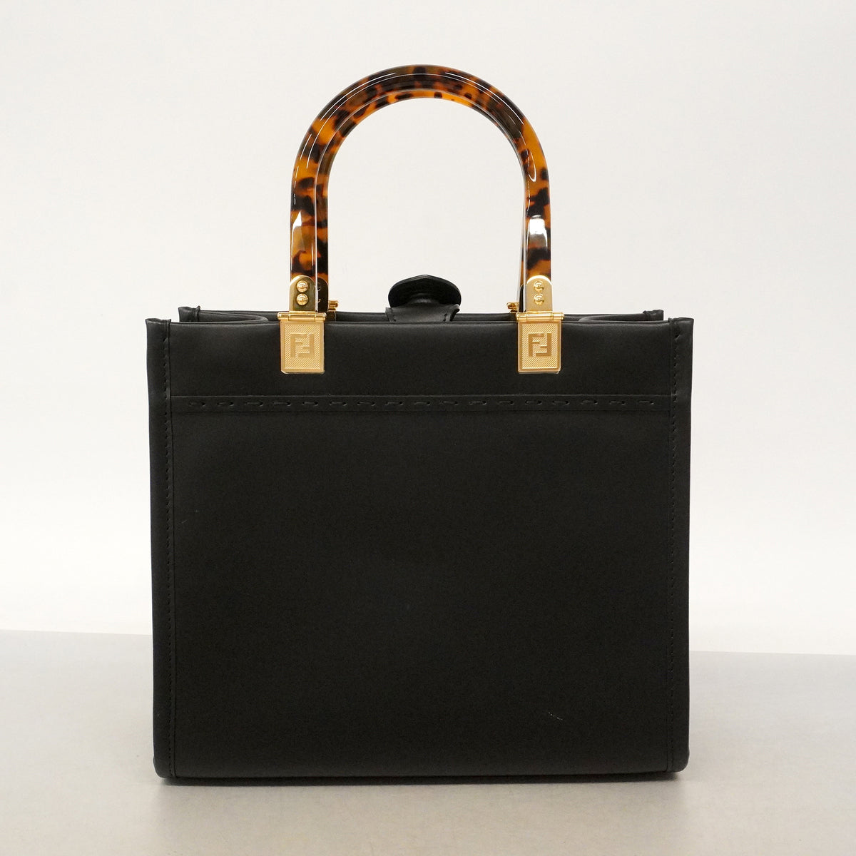 【6kd3704】フェンディ ハンドバッグ サンシャイン レザー ブラック ゴールド金具【中古】レディース
