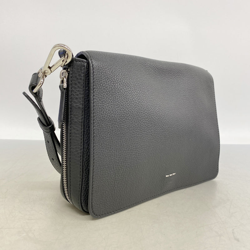 【6kd3710】フェンディ ショルダーバッグ レザー ブラック シルバー金具【中古】メンズ