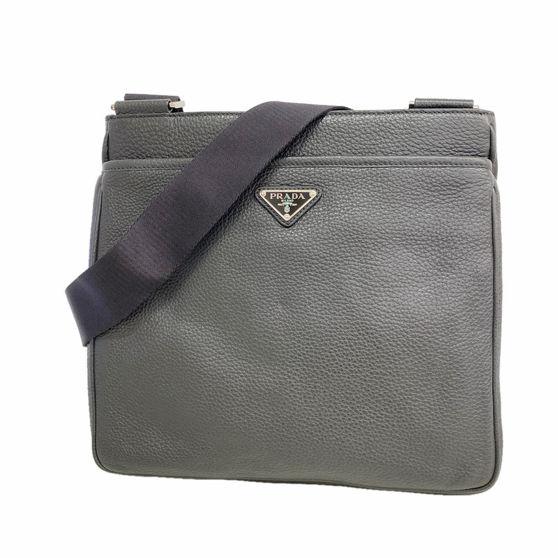 【6kd3738】プラダ ショルダーバッグ ヴィッテロシティ レザー ブラック シルバー金具【中古】メンズ