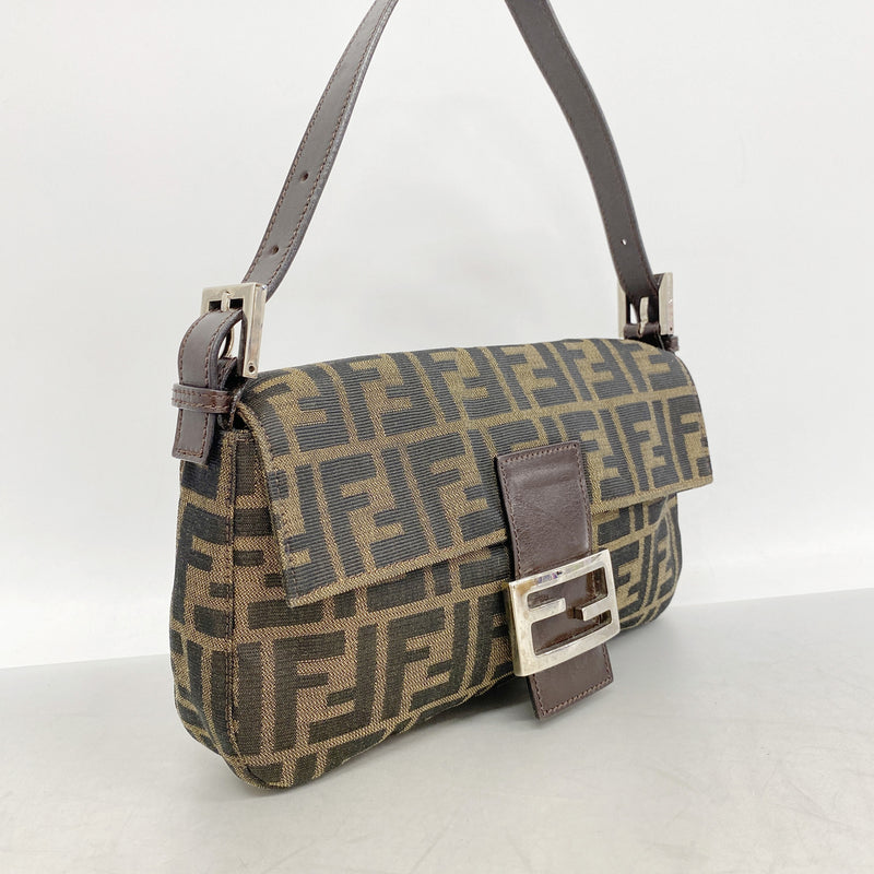 【6kd3768】フェンディ ハンドバッグ ズッカ マンマバケット ナイロンキャンバス ブラウン シルバー金具【中古】レディース