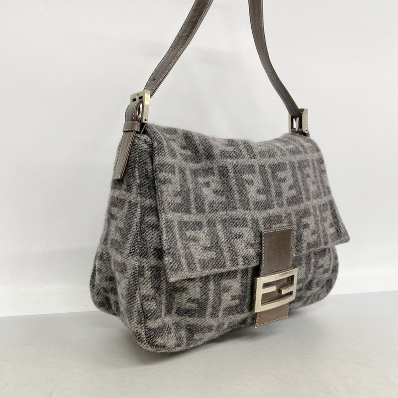 【6kd3788】フェンディ ハンドバッグ ズッカ マンマバケット ウール グレー シルバー金具【中古】レディース