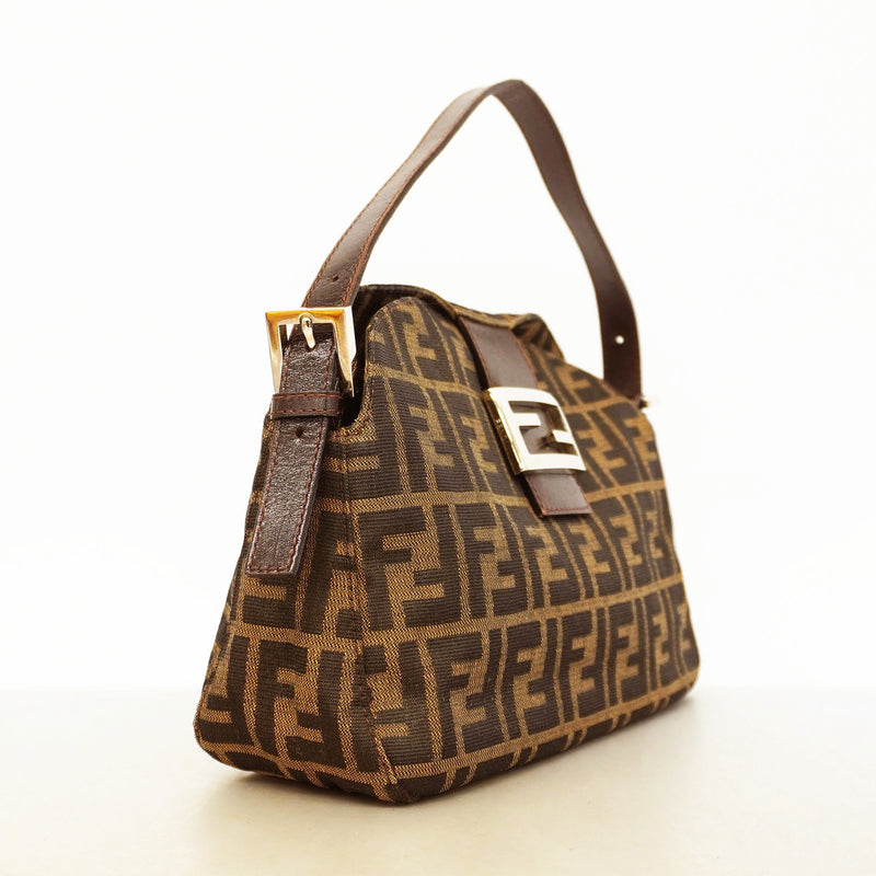 【6kd3808】フェンディ ハンドバッグ ズッカ ナイロンキャンバス ブラウン シルバー金具【中古】レディース