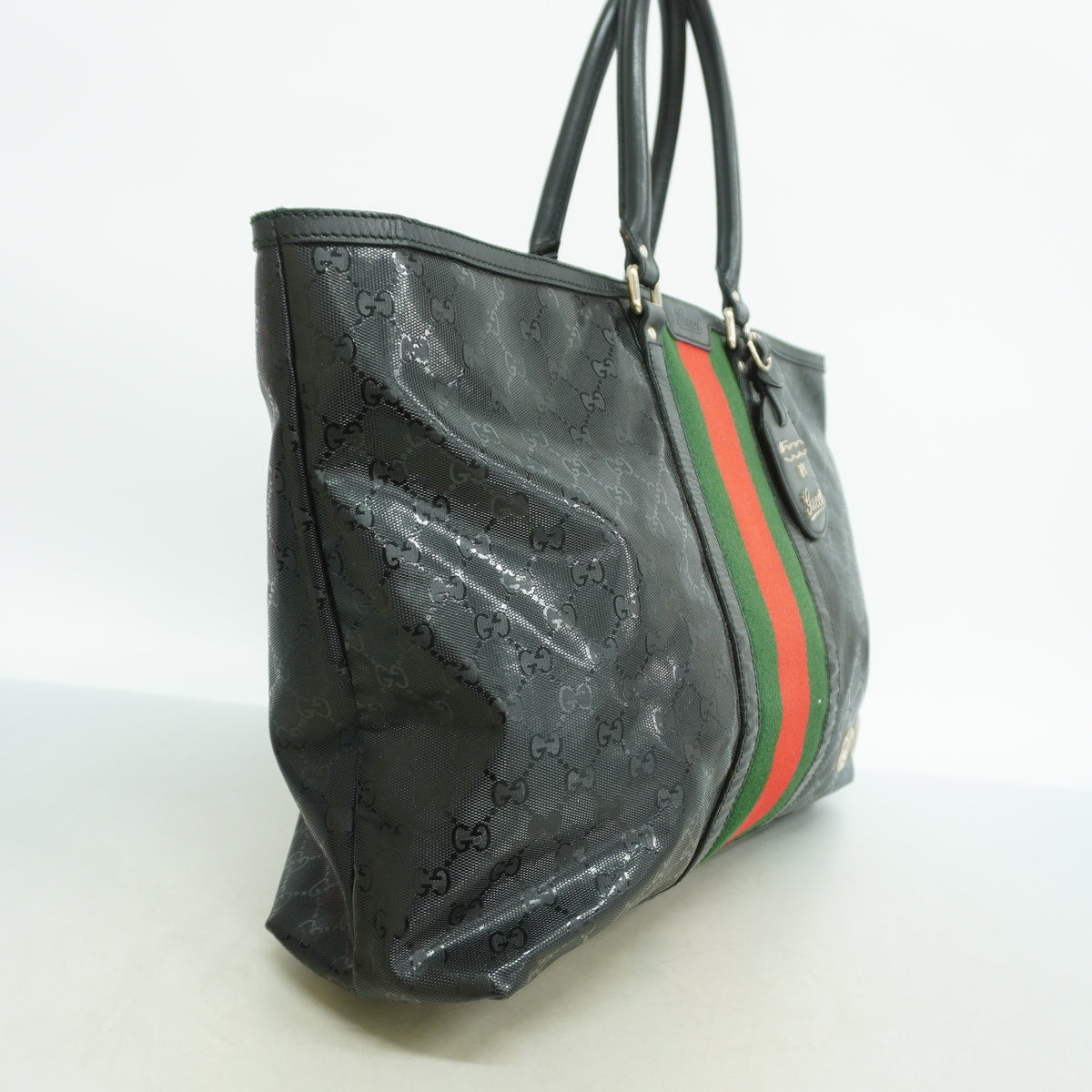 【6kd3826】グッチ トートバッグ GGインプリメ 269380 PVC ブラック シルバー金具【中古】レディース