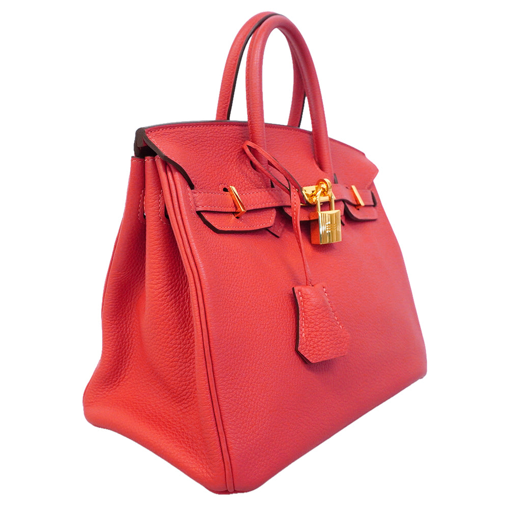 【6kd3858-g】エルメス ハンドバッグ バーキン25 トゴ ルージュピヴォワンヌ ゴールド金具 T刻印【中古】レディース