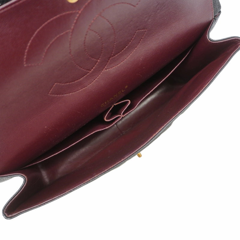 【6kd3864】シャネル ショルダーバッグ デカマトラッセ Wフラップ Wチェーン キャビアスキン ブラック ゴールド金具【中古】レディース
