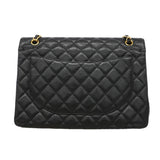 【6kd3864】シャネル ショルダーバッグ デカマトラッセ Wフラップ Wチェーン キャビアスキン ブラック ゴールド金具【中古】レディース