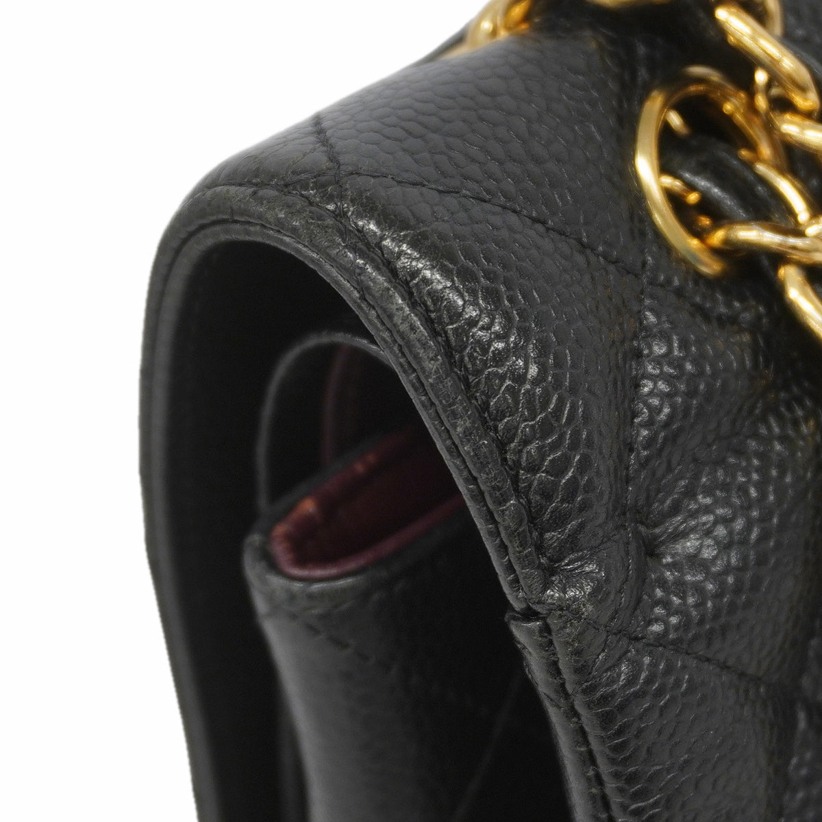 【6kd3864】シャネル ショルダーバッグ デカマトラッセ Wフラップ Wチェーン キャビアスキン ブラック ゴールド金具【中古】レディース