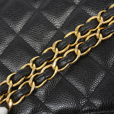 【6kd3864】シャネル ショルダーバッグ デカマトラッセ Wフラップ Wチェーン キャビアスキン ブラック ゴールド金具【中古】レディース