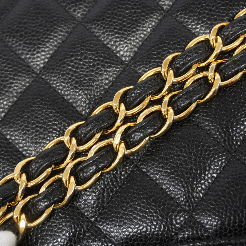【6kd3864】シャネル ショルダーバッグ デカマトラッセ Wフラップ Wチェーン キャビアスキン ブラック ゴールド金具【中古】レディース