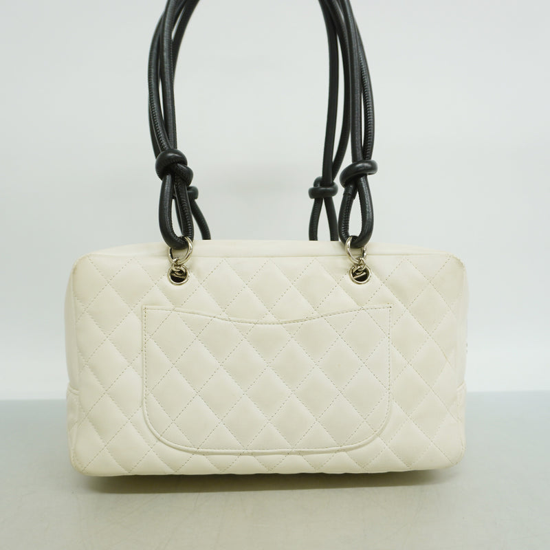 【6kd3873】シャネル ショルダーバッグ カンボン ラムスキン ホワイト シルバー金具【中古】レディース