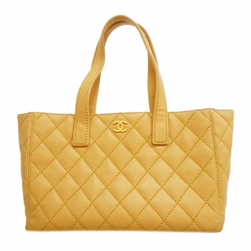 【6kd3874】シャネル トートバッグ ワイルドステッチ ラムスキン ベージュ ゴールド金具【中古】レディース