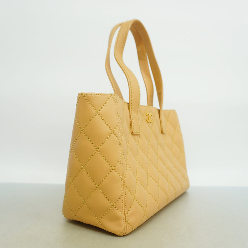 【6kd3874】シャネル トートバッグ ワイルドステッチ ラムスキン ベージュ ゴールド金具【中古】レディース