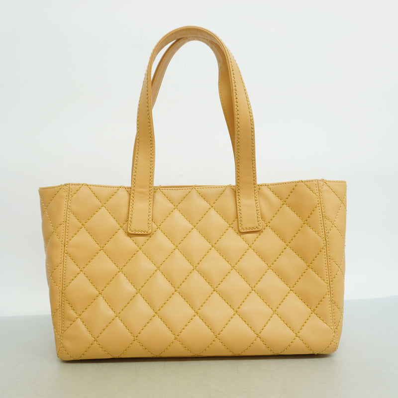 【6kd3874】シャネル トートバッグ ワイルドステッチ ラムスキン ベージュ ゴールド金具【中古】レディース