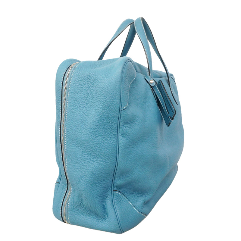 【6kd3877】エルメス ボストンバッグ ヴィクトリア50 トリヨンクレマンス ブルージーン シルバー金具 □C刻印【中古】メンズ レディース ユニセックス