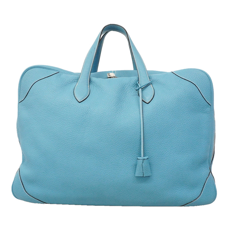 【6kd3877】エルメス ボストンバッグ ヴィクトリア50 トリヨンクレマンス ブルージーン シルバー金具 □C刻印【中古】メンズ レディース ユニセックス