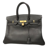 【6kd3878】エルメス ハンドバッグ バーキン35 アルデンヌ ブラック ゴールド金具 □G刻印【中古】レディース