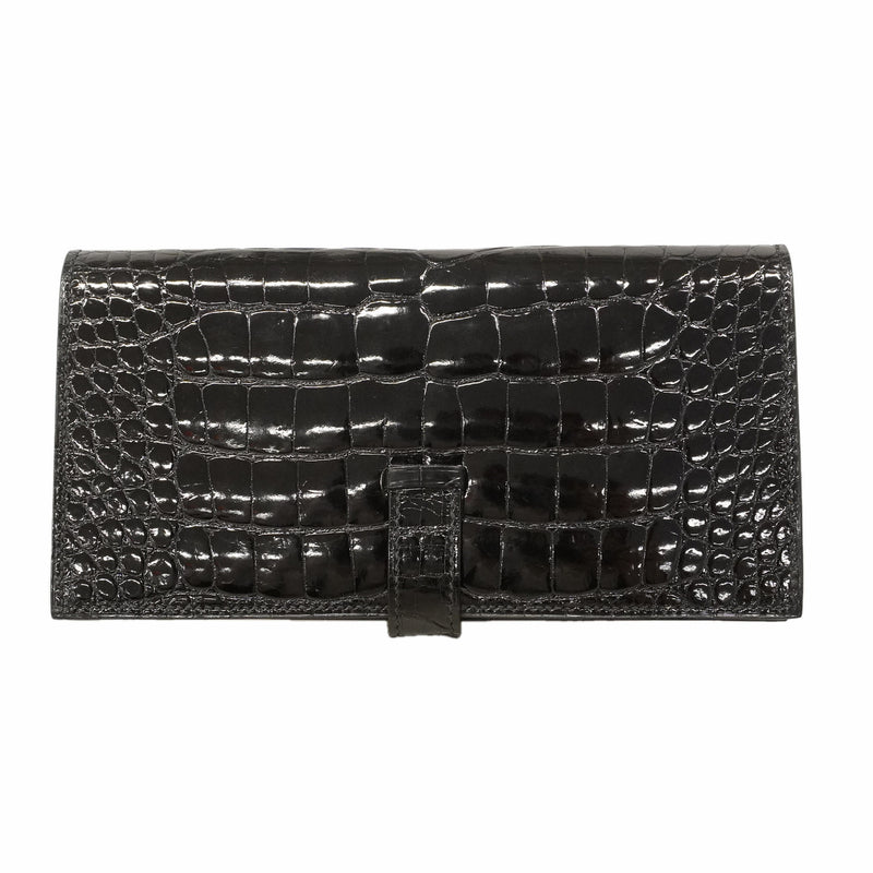 【6kd3881】エルメス 長財布 ベアンスフレ アリゲーター ブラック シルバー金具 □J刻印【中古】メンズ レディース ユニセックス