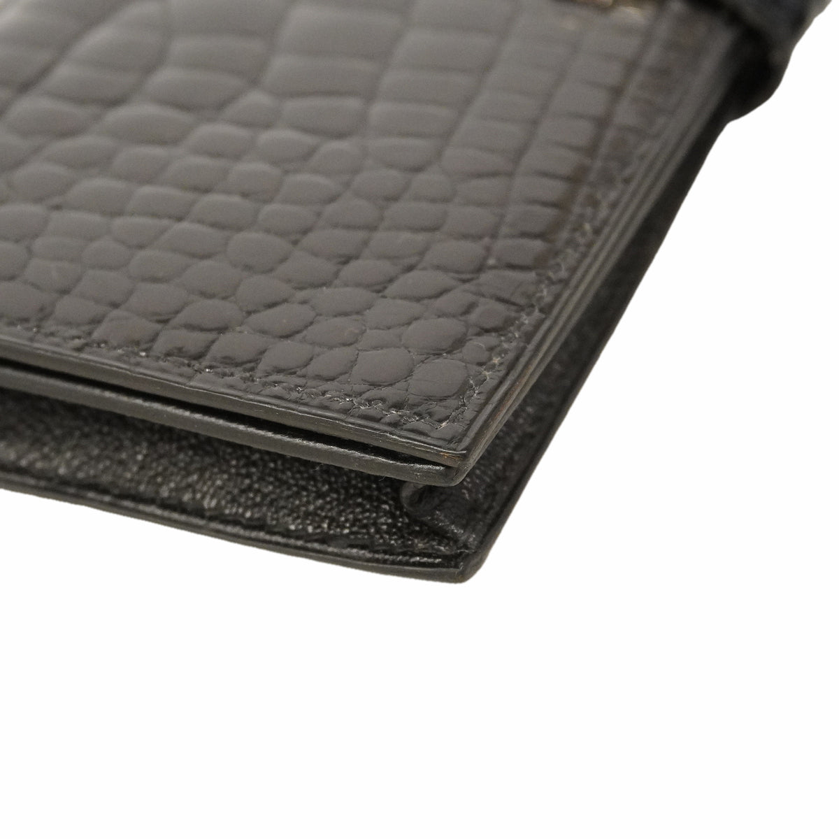 【6kd3881】エルメス 長財布 ベアンスフレ アリゲーター ブラック シルバー金具 □J刻印【中古】メンズ レディース ユニセックス