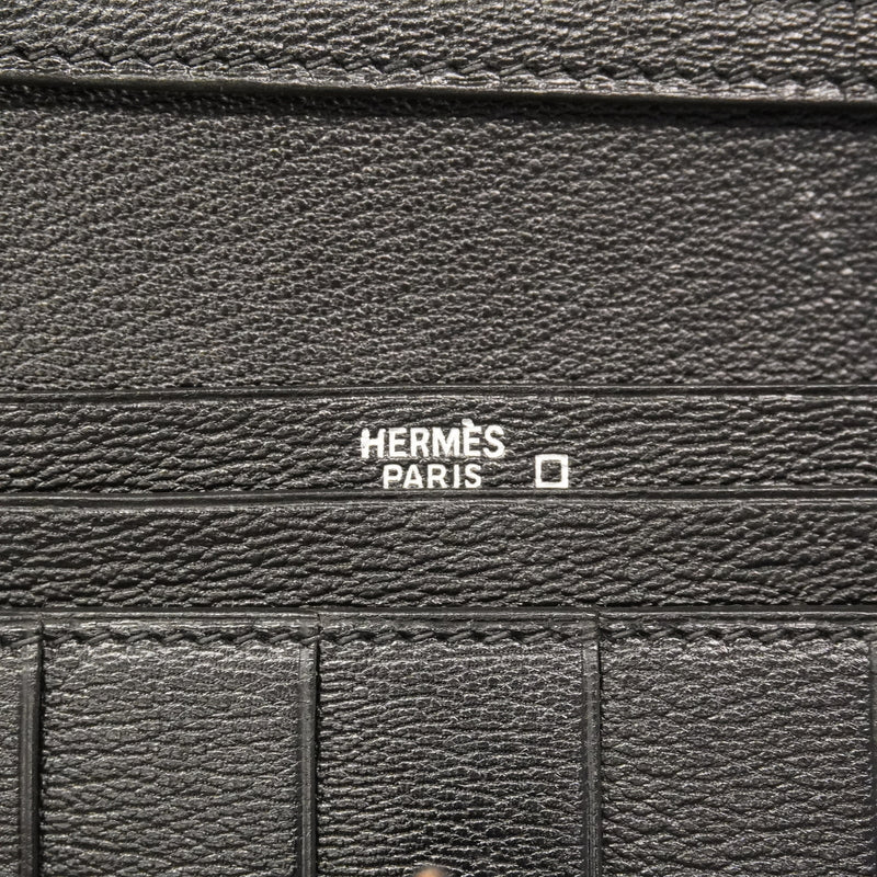 【6kd3881】エルメス 長財布 ベアンスフレ アリゲーター ブラック シルバー金具 □J刻印【中古】メンズ レディース ユニセックス