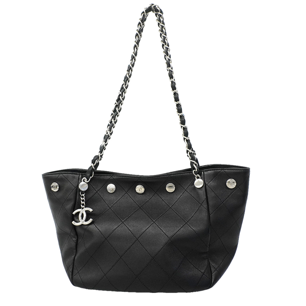 【6kd3886】シャネル ショルダーバッグ マトラッセ チェーンショルダー ラムスキン ブラック シルバー金具【中古】レディース