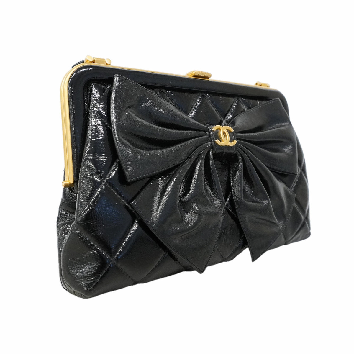 【6kd3887】シャネル ショルダーバッグ マトラッセ チェーンショルダー パテントレザー ブラック ゴールド金具【中古】レディース