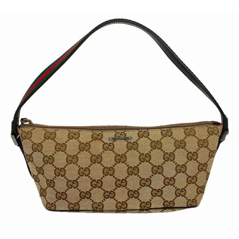【6kd3892】グッチ ハンドバッグ GGキャンバス/シェリーライン 141809 キャンバス ベージュ シルバー金具【中古】レディース