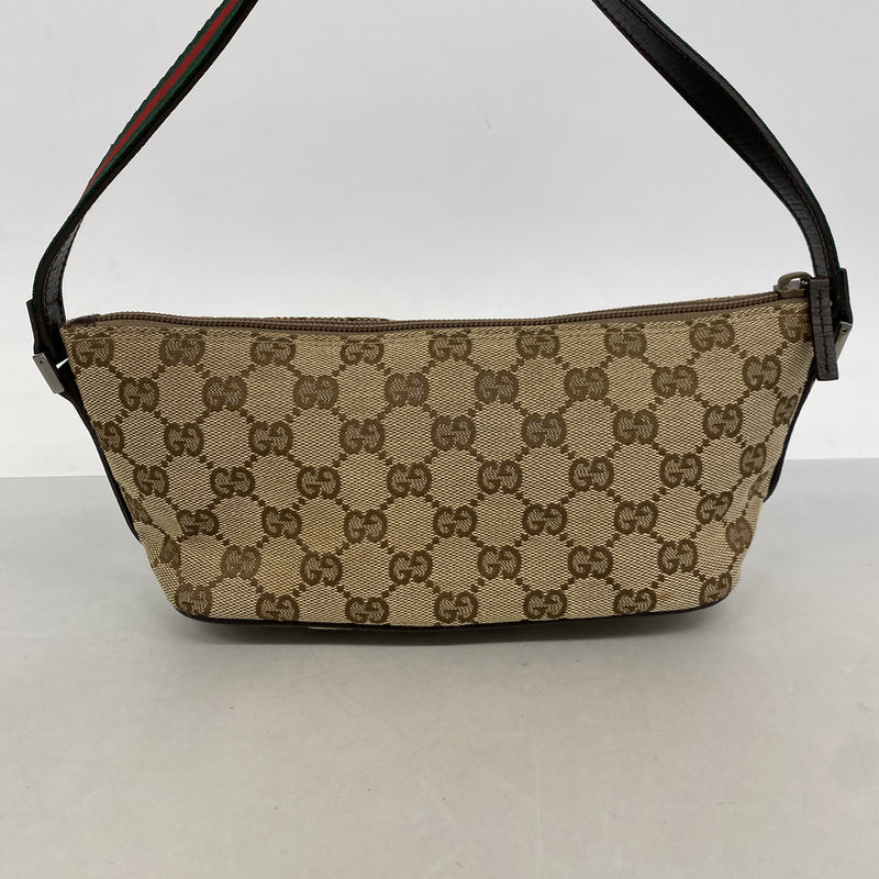 【6kd3892】グッチ ハンドバッグ GGキャンバス/シェリーライン 141809 キャンバス ベージュ シルバー金具【中古】レディース